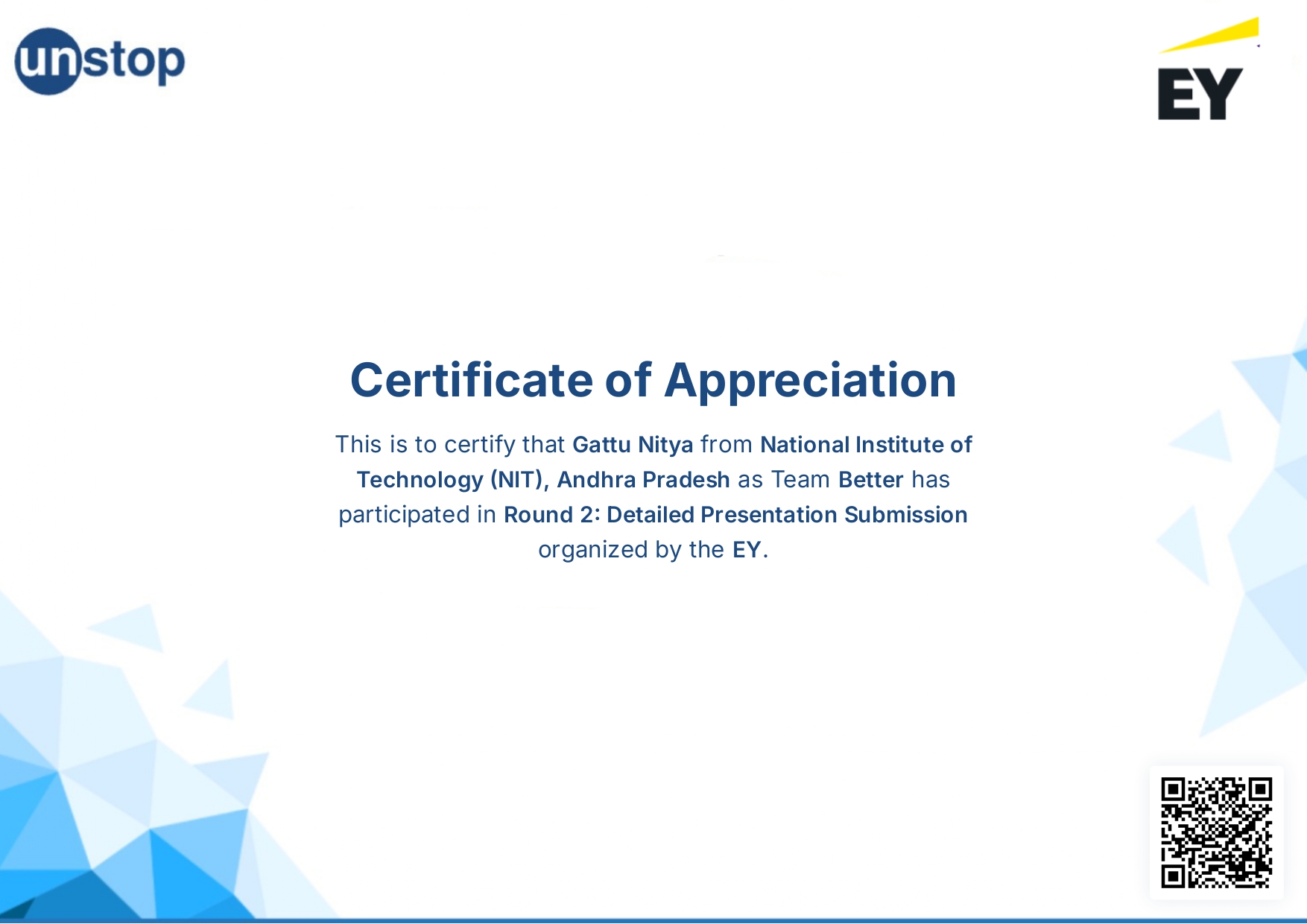 EY Certificate